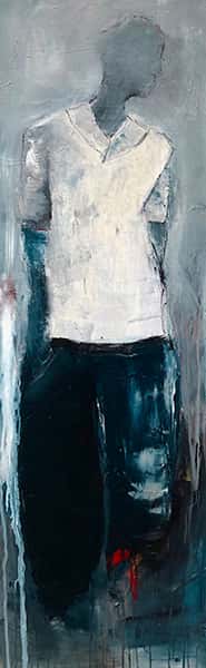 Eine abstrakte Malerei von einer Person mit weißem T-Shirt 