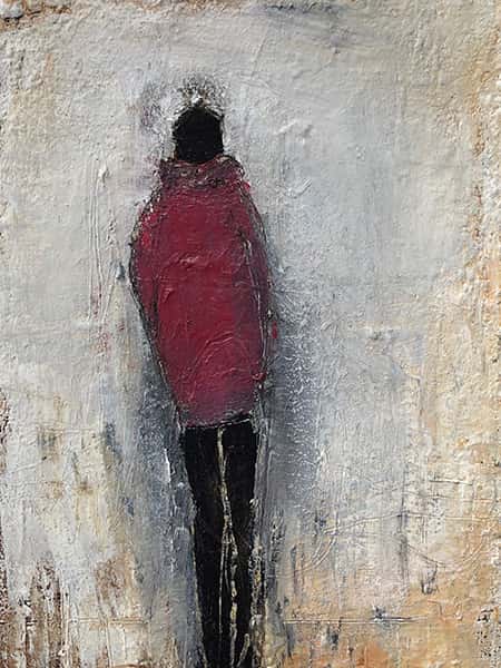 Eine abstrakte Malerei einer schwarzen Person mit einem roten Pullover