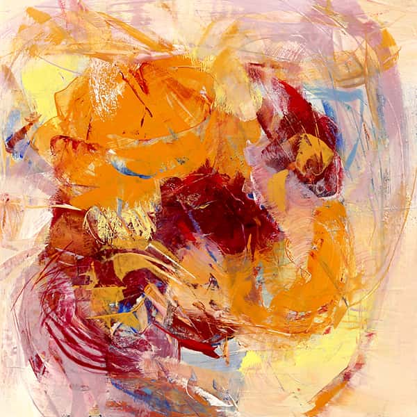 Abstrakte Malerei der Farben rot, orange, gelb und blau miteinander Verknüpft