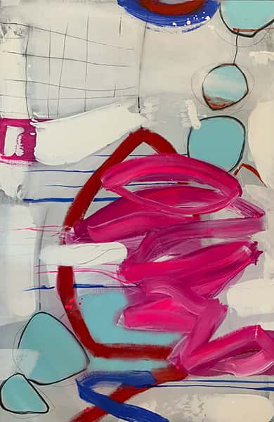 Ein abstraktes Bild mit pinken Tornados.