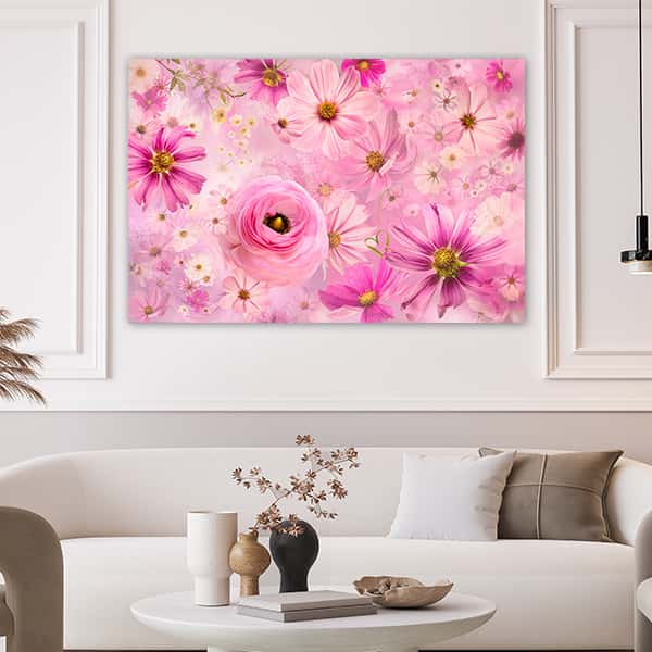 Ein Bild von Rosa Pflanzen auf pinkem Hintergrund in einem Raummilieu