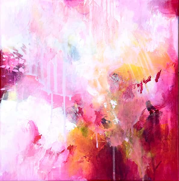 abstraktes Bild in den Farben pink und weiße Flecken 