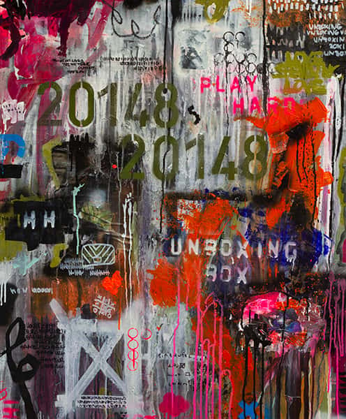 Urbane Graffiti Komposition zum Thema Unboxing