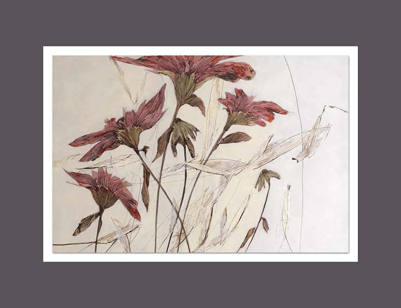 Naturzeichnung zeigt Gräser und Blumen mit roten Blüten in einem anthrazit Passepartout 1