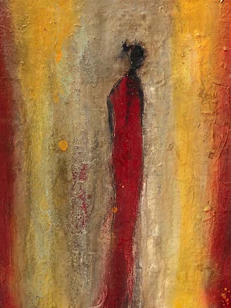Eine abstrakte Malerei einer Person mit hellen und warmen Farben