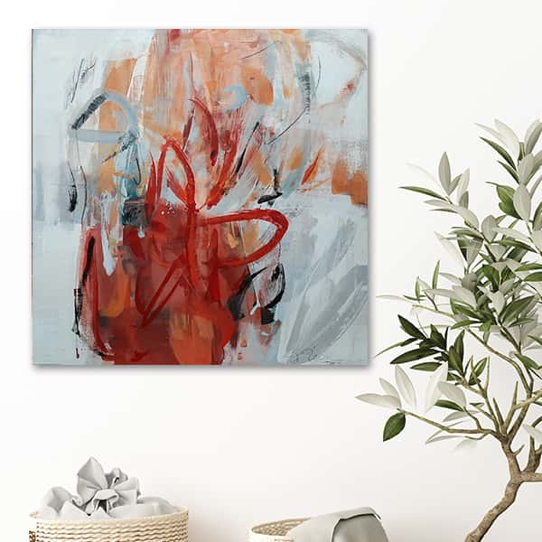 Abstrakte Malerei der Farben rot, grau, orange und rot in Form von Strichen